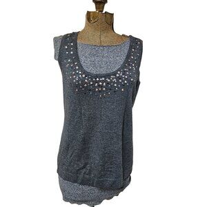 Chicos Dip Dye Glam Tank Top Gray Sequins Rayon Nylon Blend Size 1 Womens Small